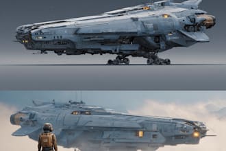 design a spaceship, sci fi illustration and sci fi art