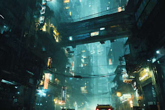 create a cyberpunk futuristic city art