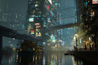 illustrate a cyberpunk futuristic city art