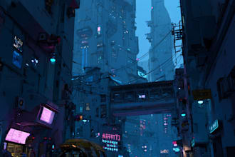 make a cyberpunk futuristic city art