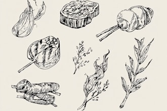 vintage line art, logo design, vector icon botanical food illustration