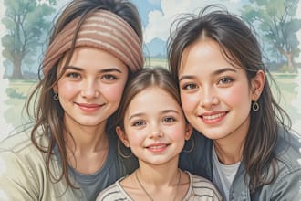 draw realistic family portrait, couple or group from photo