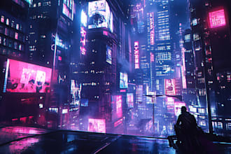 design an illustration of futuristic cyberpunk city