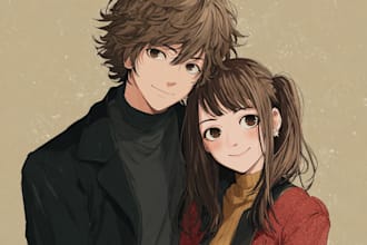 draw a cute anime couple illustration
