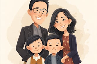 draw  family portrait doodle for a gift painting