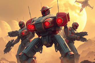 design futuristic mecha robots and pilots cyberpunk concept art