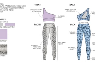 design fashion design tech packs for activewear, swimsuit, pant and sportswear