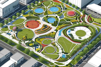 create 2d 3d master plan, urban site, landscape architect, map plan