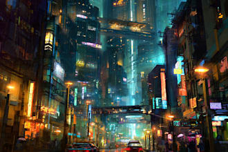 make a cyberpunk futuristic city art