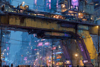 illustrate a cyberpunk futuristic city art