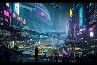 design an illustration of futuristic cyberpunk city