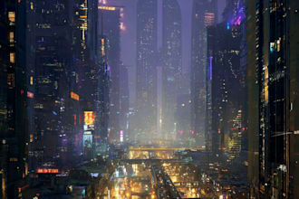 illustrate a cyberpunk futuristic city illustration