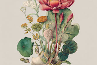 illustrate animal or botanical linocut based