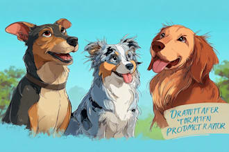 draw cartoon pet portraits, dogs, cats cartoon pet portraits