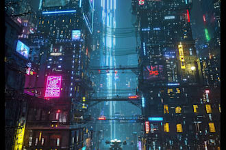 make a awesome cyberpunk futuristic city art or night city