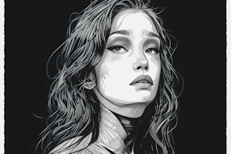 draw a portrait drawing in linocut illustration