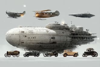 illustrate planes, ships, vehicles from different eras