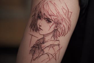 tattoo illustration anime style in lines