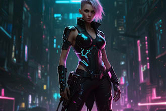 design cyberpunk and fantasy character splash art