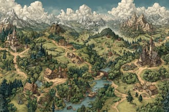 make a fantasy map illustration or site in illustrator