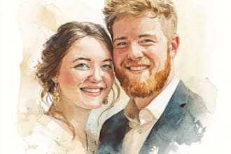 draw watercolor portrait wedding couple family gift