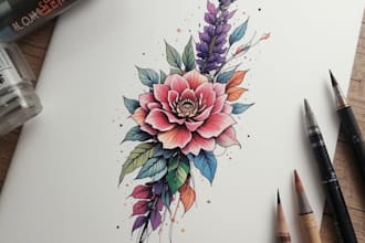 draw watercolor tattoo design