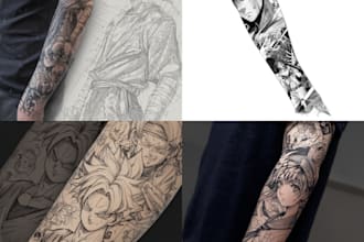 custom anime tattoo sleeve drawing sketch by renowned tattoo artist