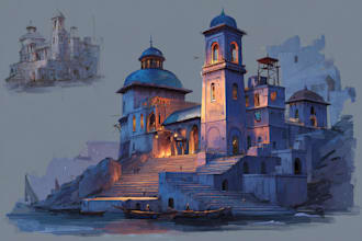 paint fantasy and sci fi concept art environments, buildings
