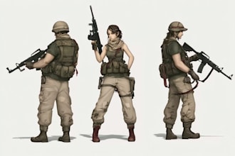 draw 2d game art military character design