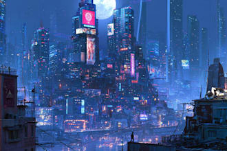 draw illustration of futuristic cyberpunk city