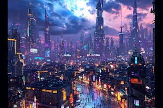 design an illustration of futuristic cyberpunk city