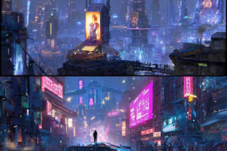 design an illustration of futuristic cyberpunk city
