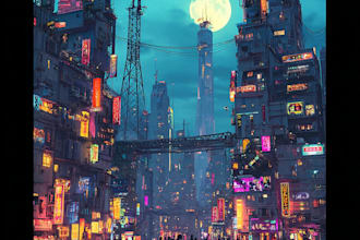 create a concept illustration science fiction city,