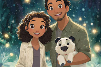 do couple portrait in disney cartoon illustration for gift