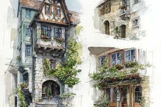 draw architectural watercolor drawings of buildings,