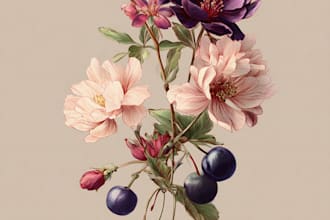 draw an animal and botanical illustration