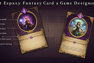design educational fantasy card game with story style layout for kids and adults