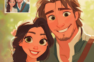 make cartoon disney couple portrait