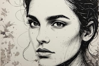 draw a custom portrait in linocut style