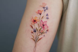 do beautiful watercolor flowers tattoo design for you