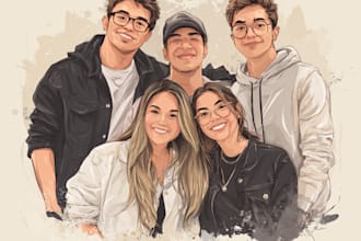 paint a family portrait into a digital watercolor