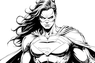 draw black and white comic superhero character line art