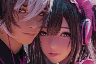 make anime fanart, digital art, vtuber, couple art and cartoon