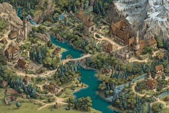 do medieval fantasy map, isometric vector map illustrations