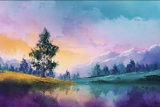 draw watercolor  of landscape designs or home gardens