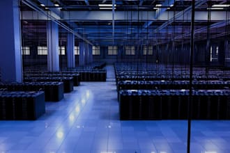 create 3d realistic render for ai data center, 3d warehouse, 3d storage room