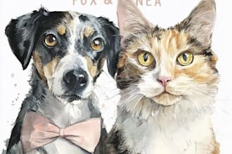 custom pet portrait, two pet portrait, watercolor portrait