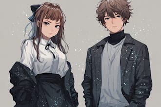 custom couple portrait one piece anime style