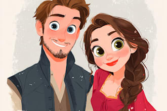 create cartoon disney couple portrait