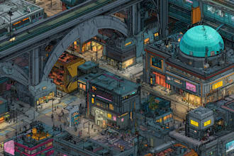 design environment illustration of science fiction city, cyberpunk